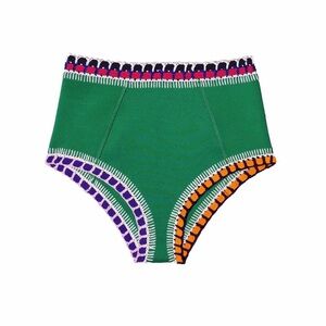 KIINI CLO High Waisted Bikini Bottom Emerald Green Crochet Trim Size Medium